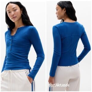 NWT Athleta Signature Rib Long Sleeve Henley Top | Maritime